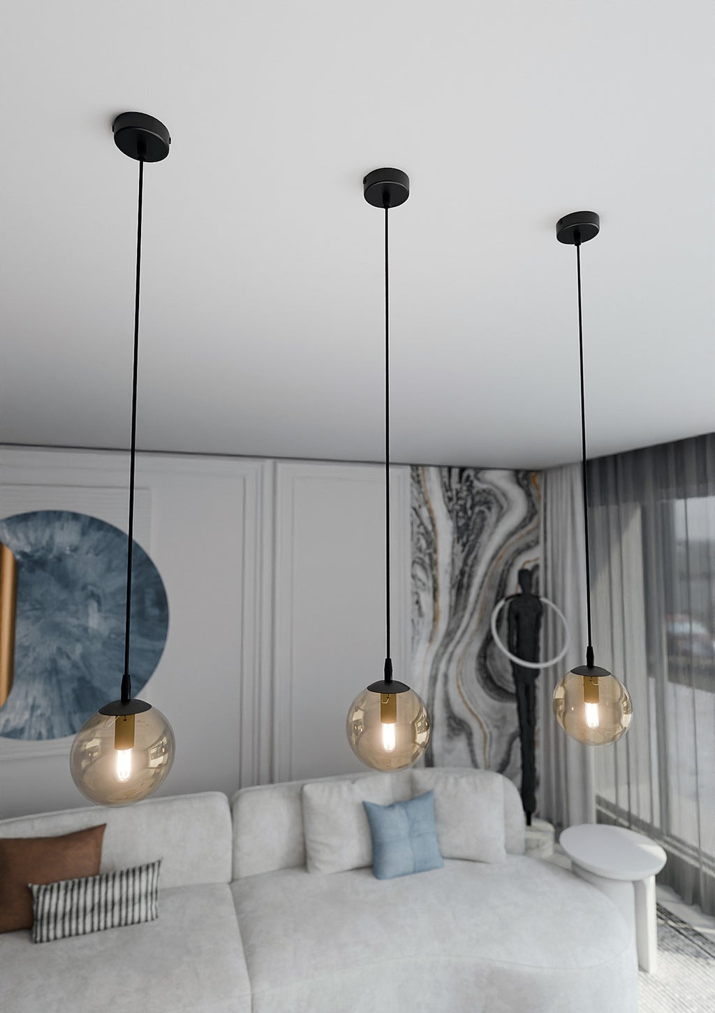 Lampa suspendata din metal negru si sticla honey Cosmo