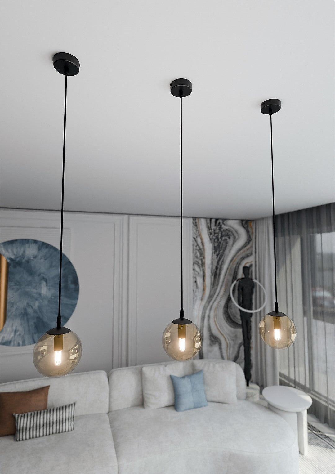 Lampa suspendata din metal negru si sticla honey Cosmo