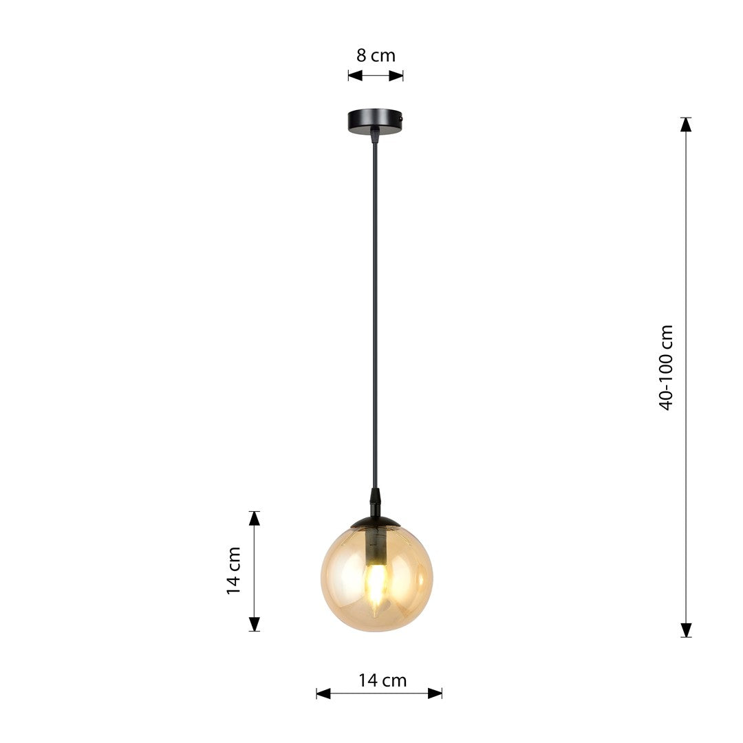 Lampa suspendata din metal negru si sticla honey Cosmo