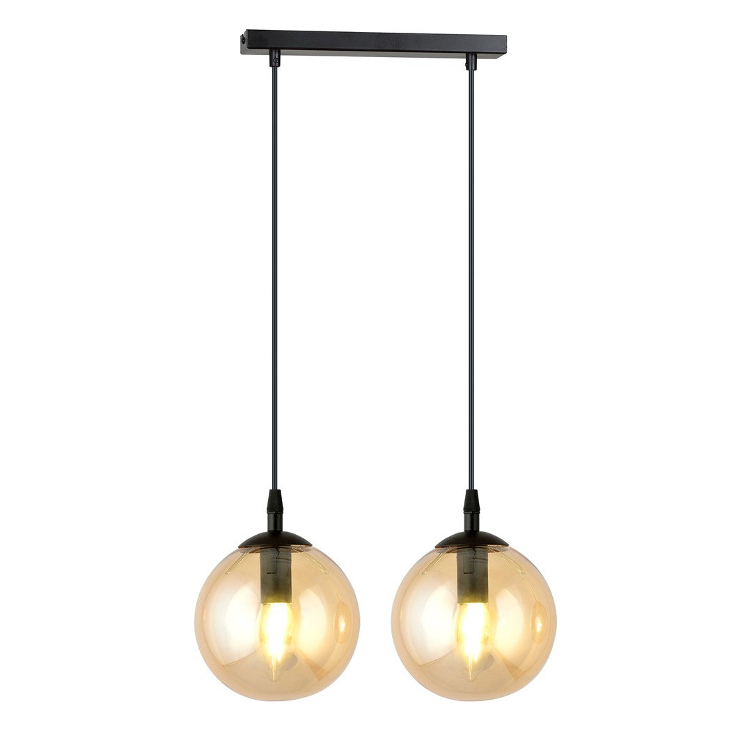 Lampa suspendata din metal negru si sticla honey 2 lumini Cosmo