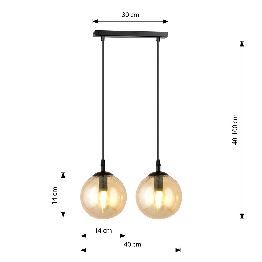 Lampa suspendata din metal negru si sticla honey 2 lumini Cosmo