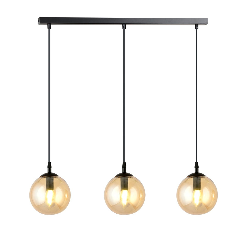 Lampa suspendata din metal negru si sticla honey 3 lumini Cosmo