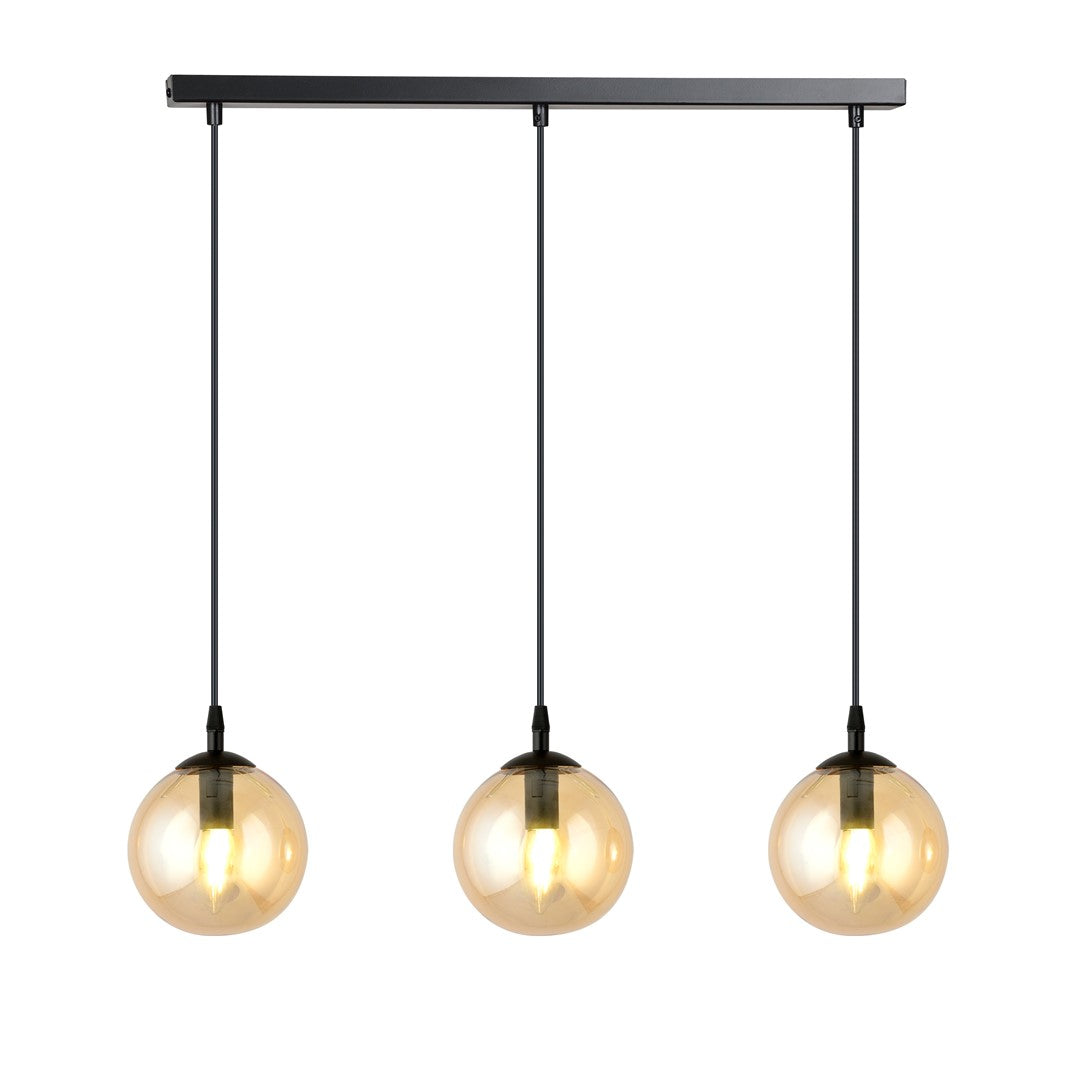 Lampa suspendata din metal negru si sticla honey 3 lumini Cosmo