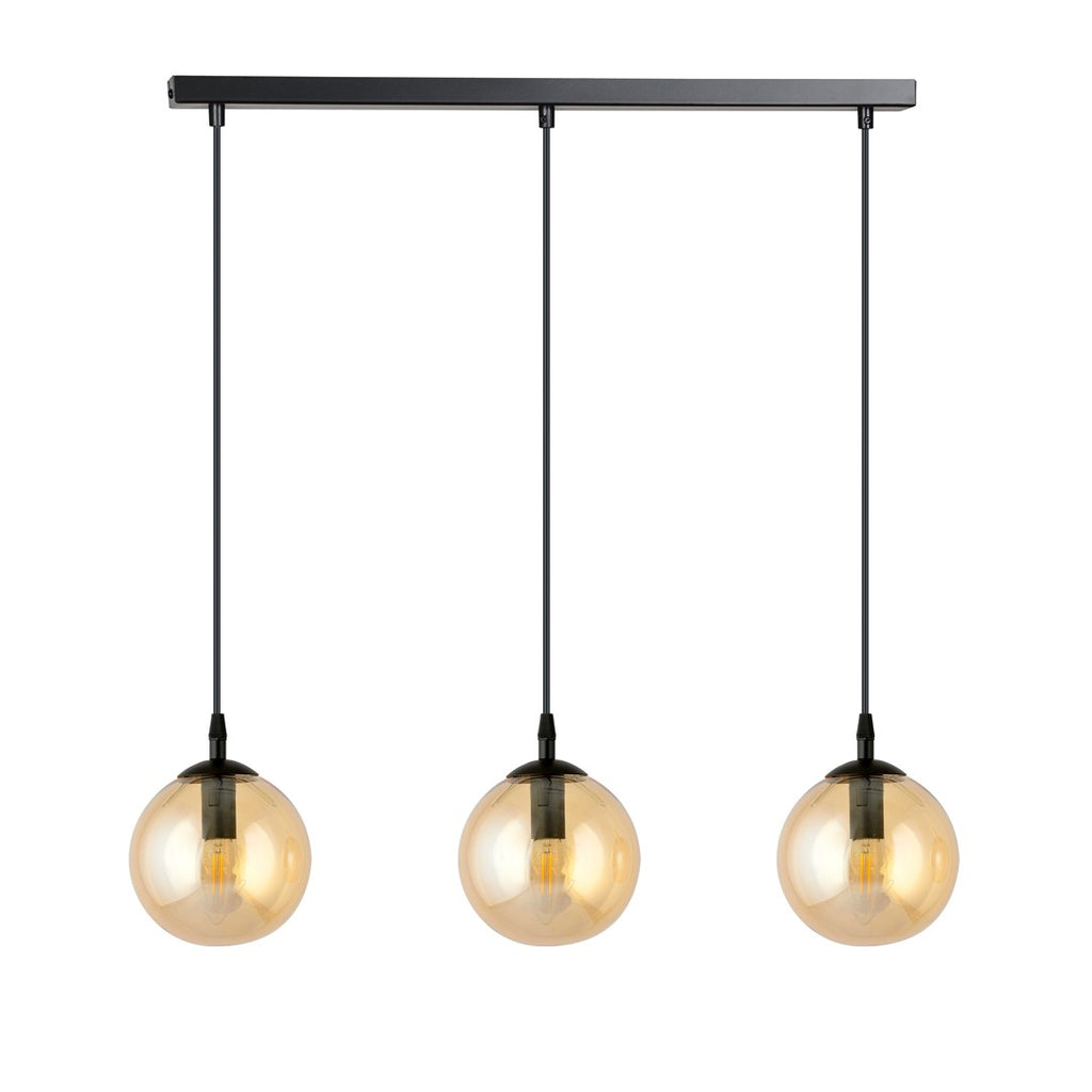 Lampa suspendata din metal negru si sticla honey 3 lumini Cosmo
