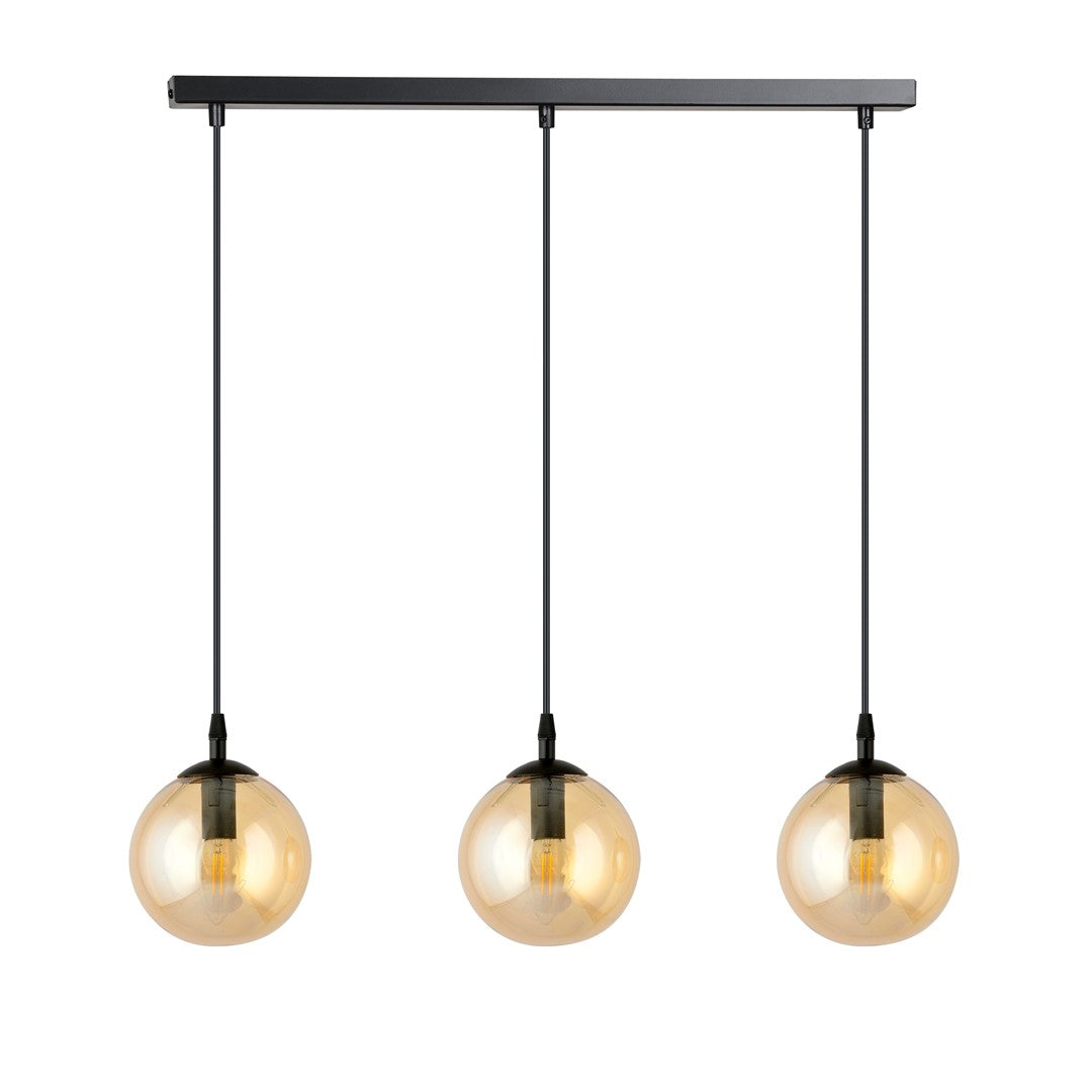 Lampa suspendata din metal negru si sticla honey 3 lumini Cosmo