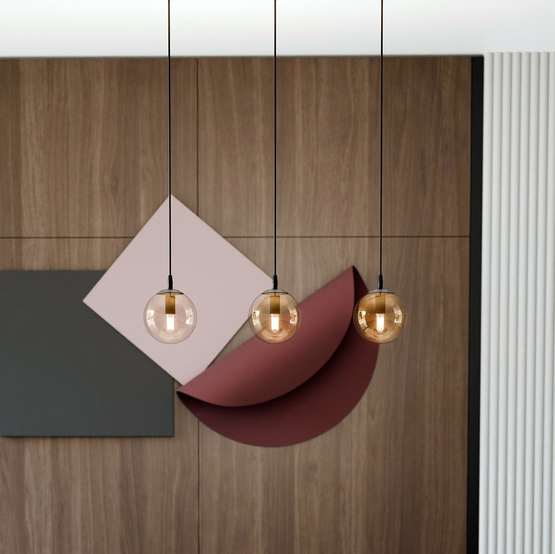 Lampa suspendata din metal negru si sticla honey 3 lumini Cosmo