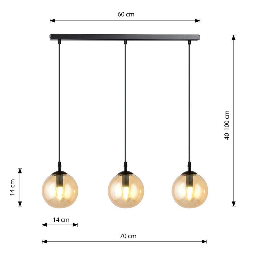 Lampa suspendata din metal negru si sticla honey 3 lumini Cosmo