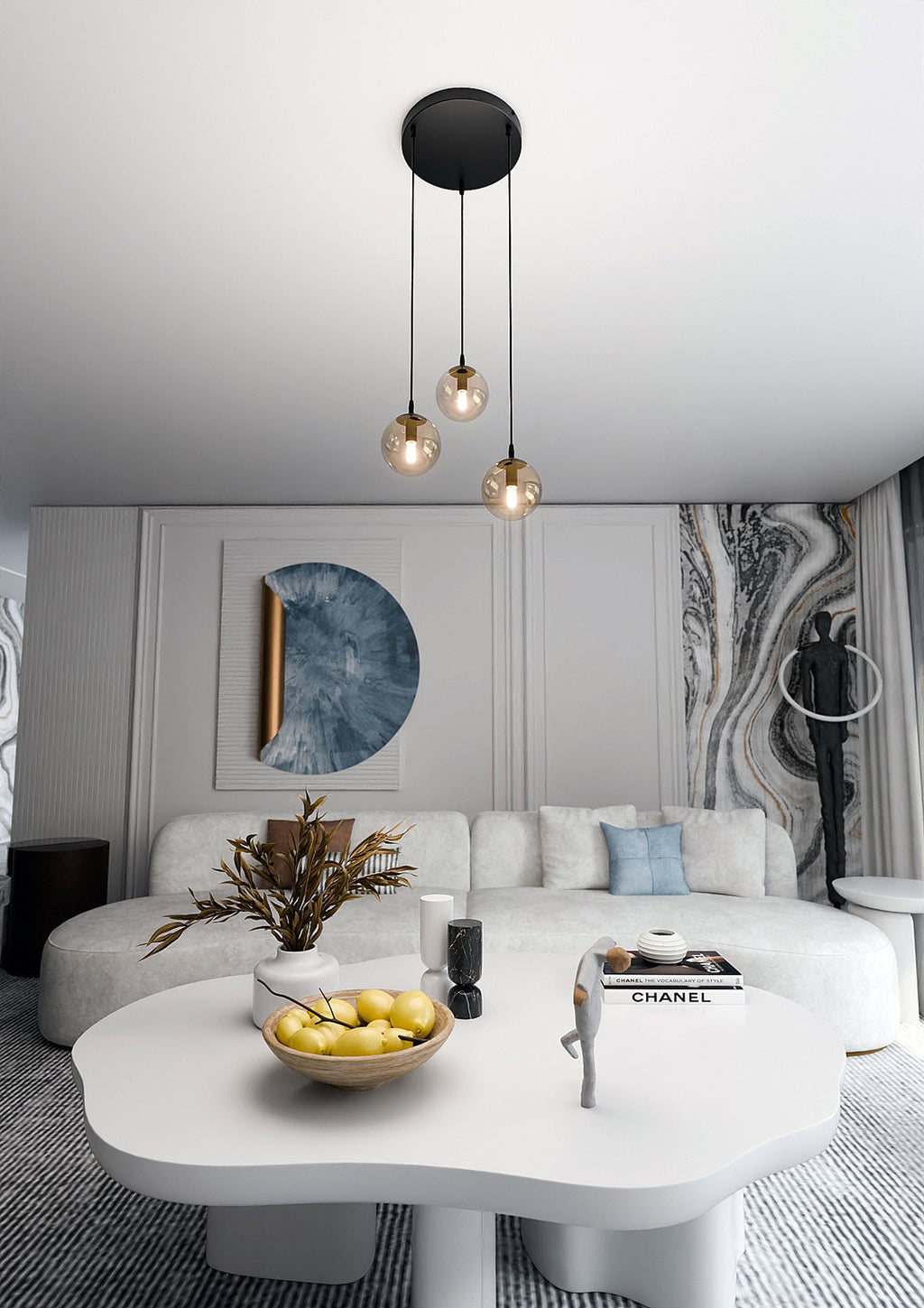 Lampa suspendata neagra cu sticla honey 3 lumini Cosmo