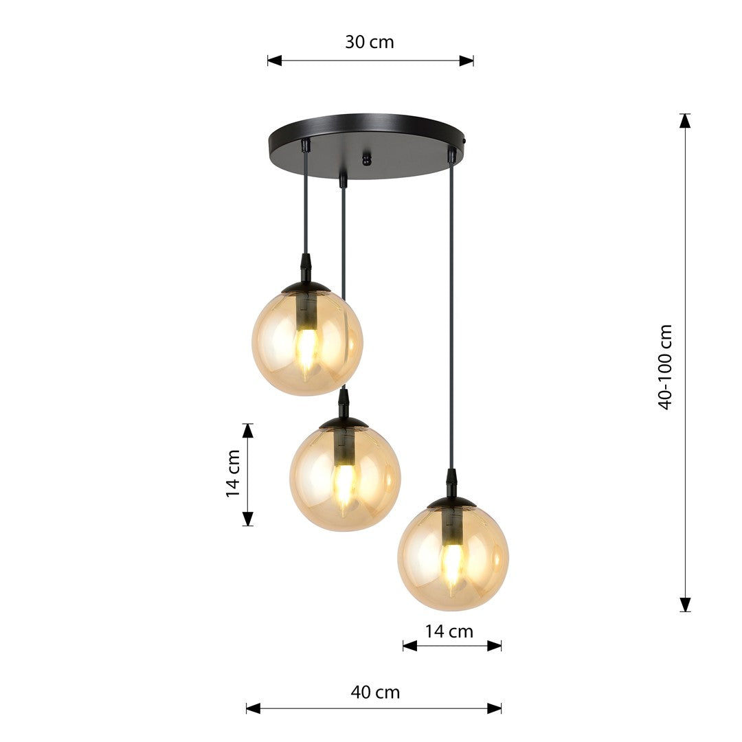 Lampa suspendata neagra cu sticla honey 3 lumini Cosmo