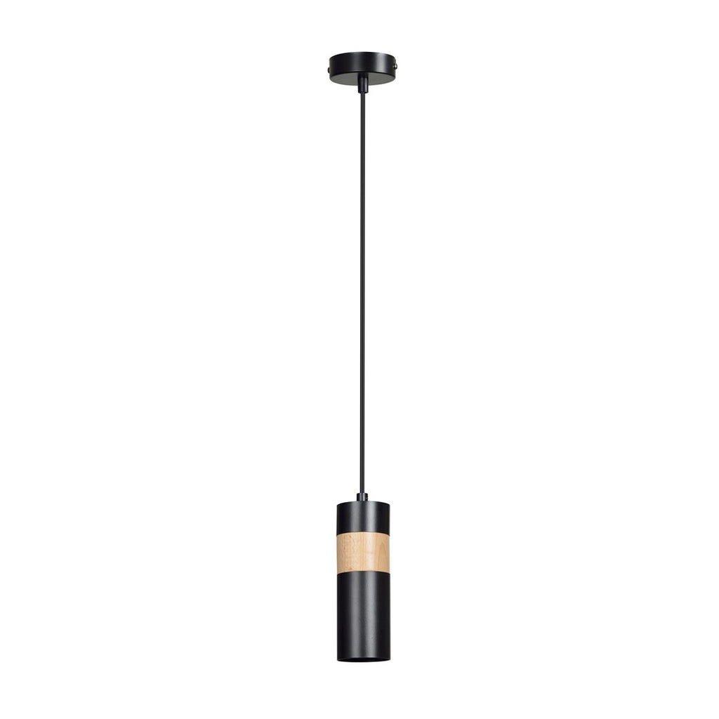 Lampa suspendata neagra cu insertie de lemn Akari
