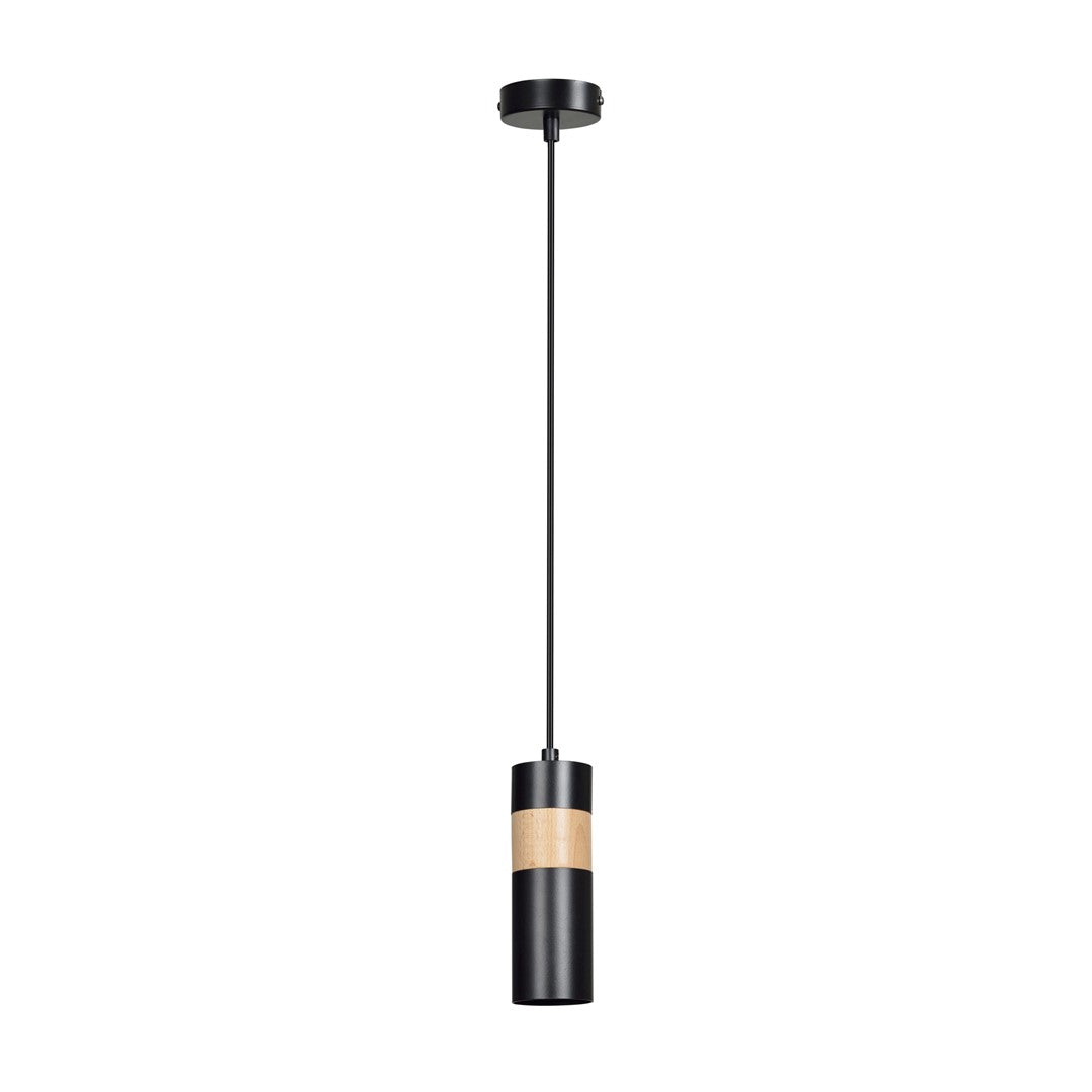 Lampa suspendata neagra cu insertie de lemn Akari