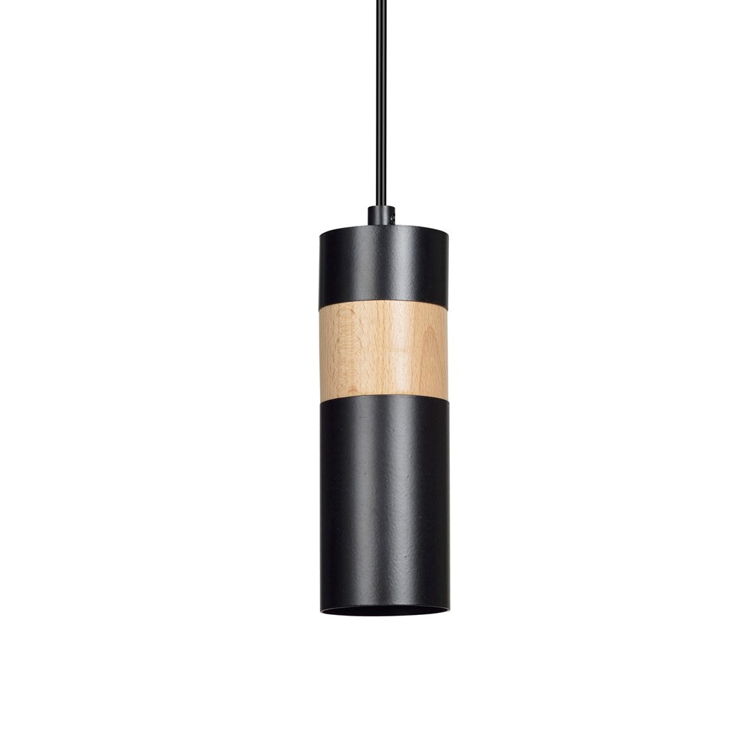 Lampa suspendata neagra cu insertie de lemn Akari
