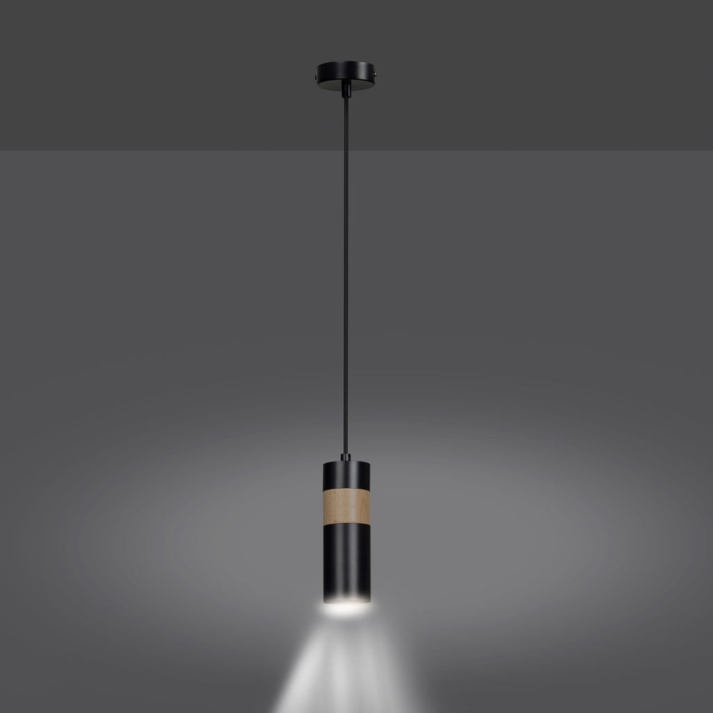 Lampa suspendata neagra cu insertie de lemn Akari