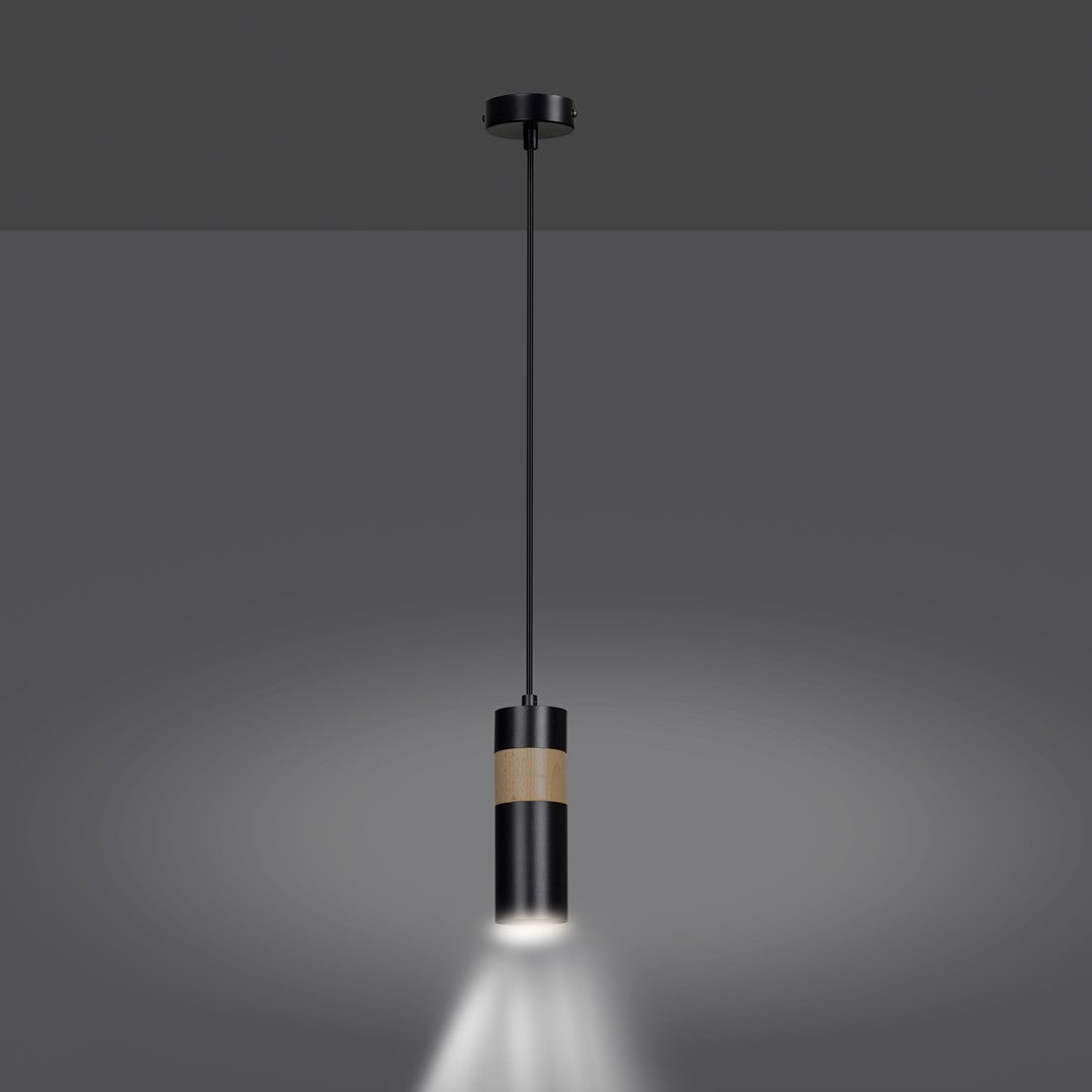 Lampa suspendata neagra cu insertie de lemn Akari