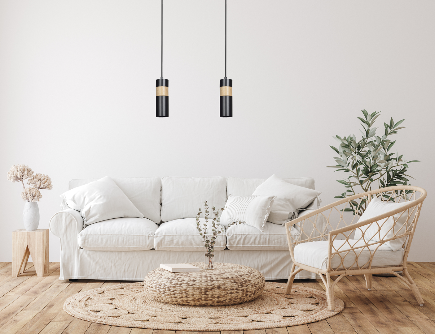Lampa suspendata neagra cu insertie de lemn Akari