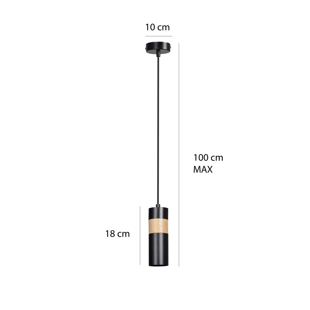 Lampa suspendata neagra cu insertie de lemn Akari