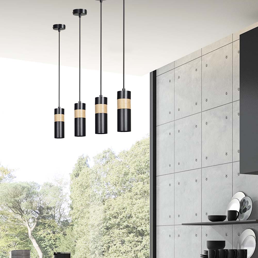 Lampa suspendata neagra cu insertie de lemn Akari