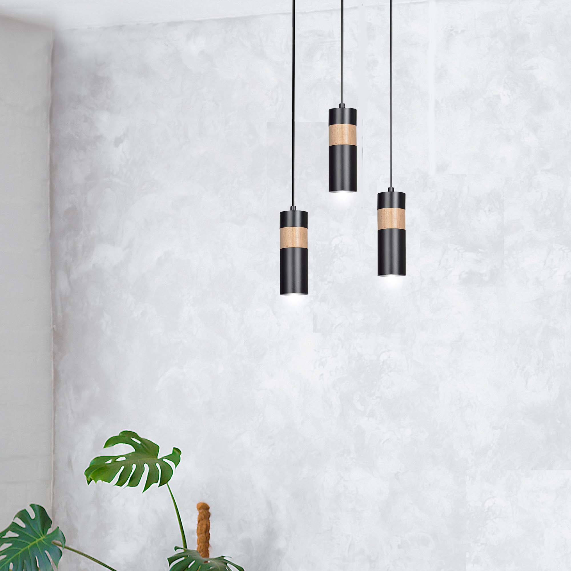 Lampa suspendata neagra cu insertie de lemn Akari