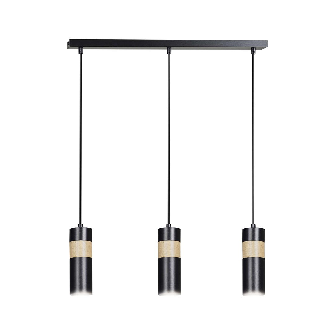 Lampa suspendata neagra cu insertie de lemn 3 lumini Akari