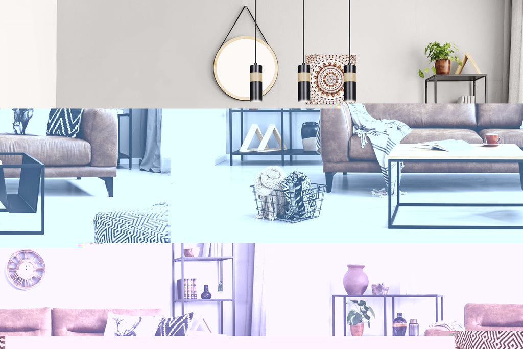 Lampa suspendata neagra cu insertie de lemn 3 lumini Akari