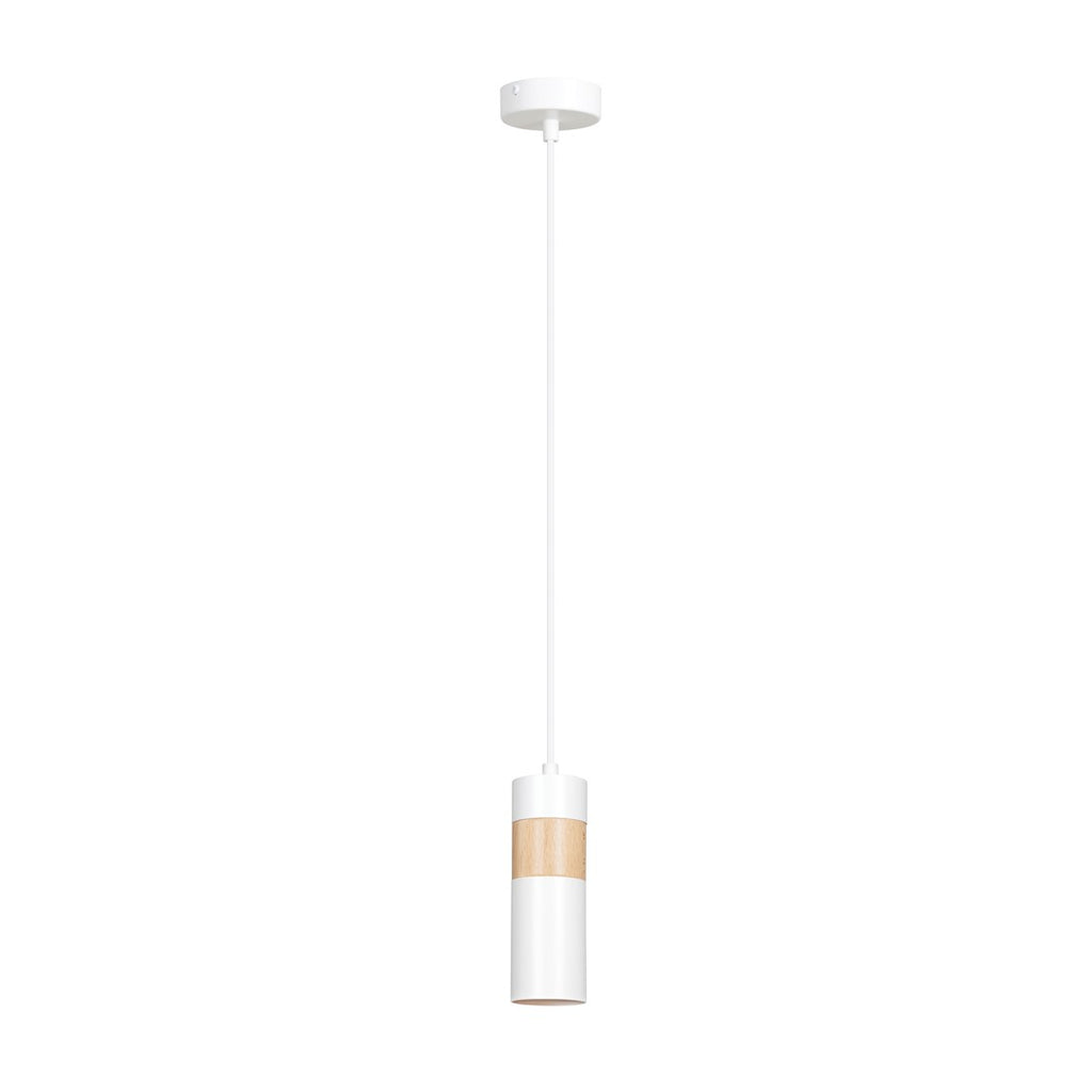 Lampa suspendata alba cu insertie de lemn Akari