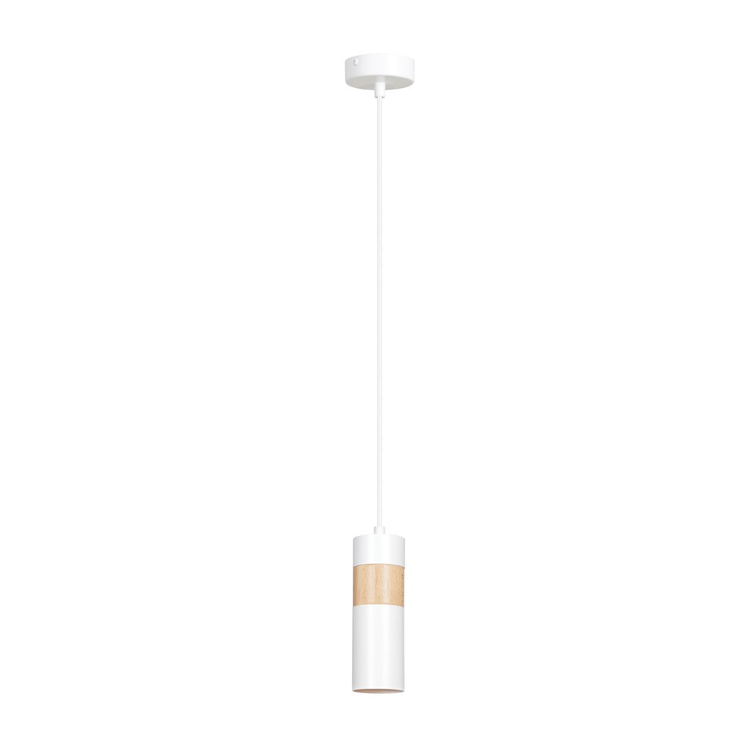 Lampa suspendata alba cu insertie de lemn Akari