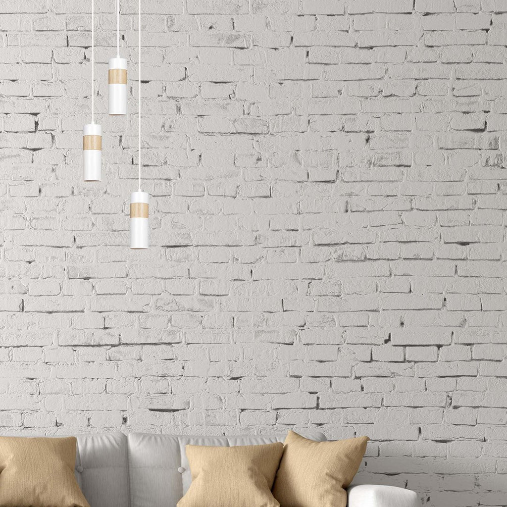 Lampa suspendata alba cu insertie de lemn Akari