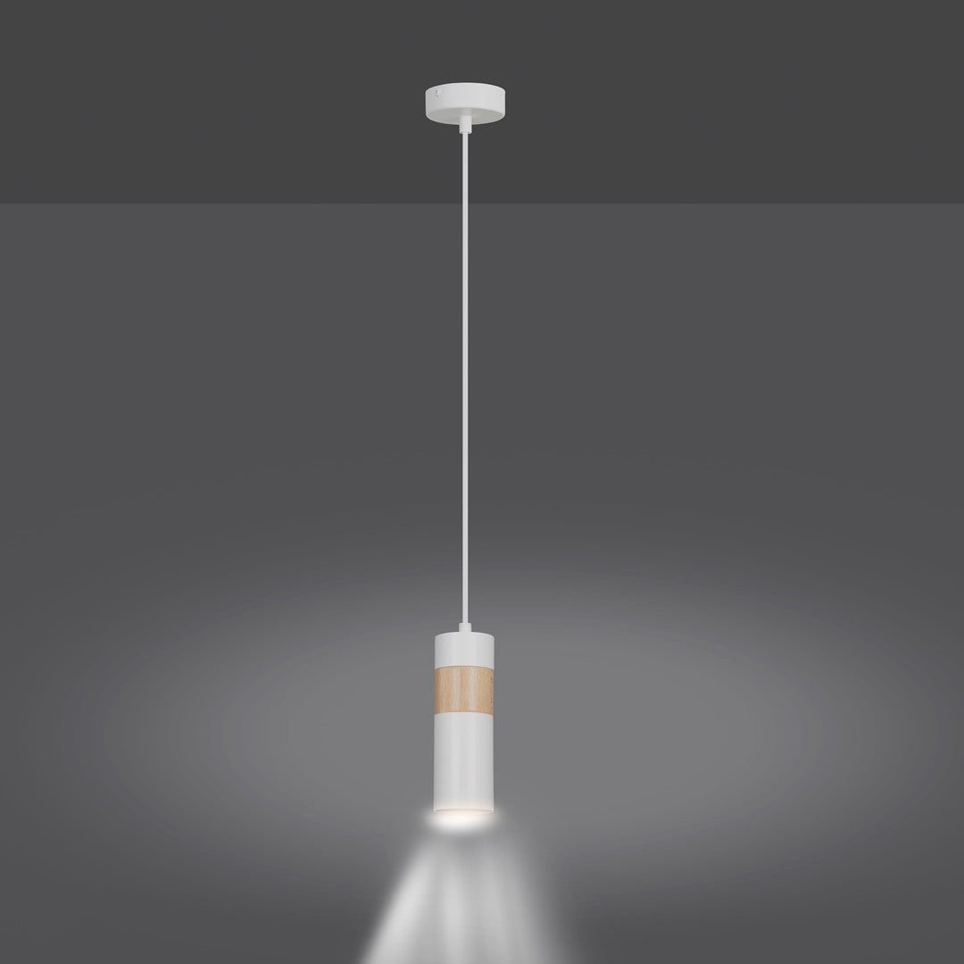 Lampa suspendata alba cu insertie de lemn Akari