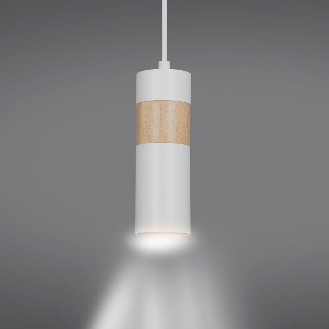 Lampa suspendata alba cu insertie de lemn Akari