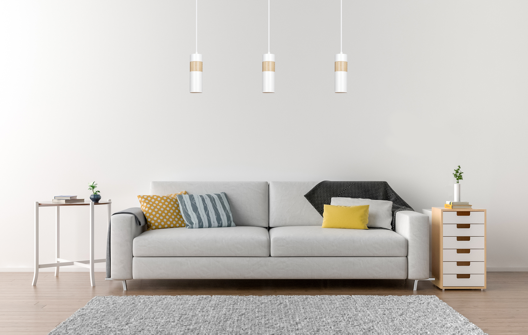 Lampa suspendata alba cu insertie de lemn Akari