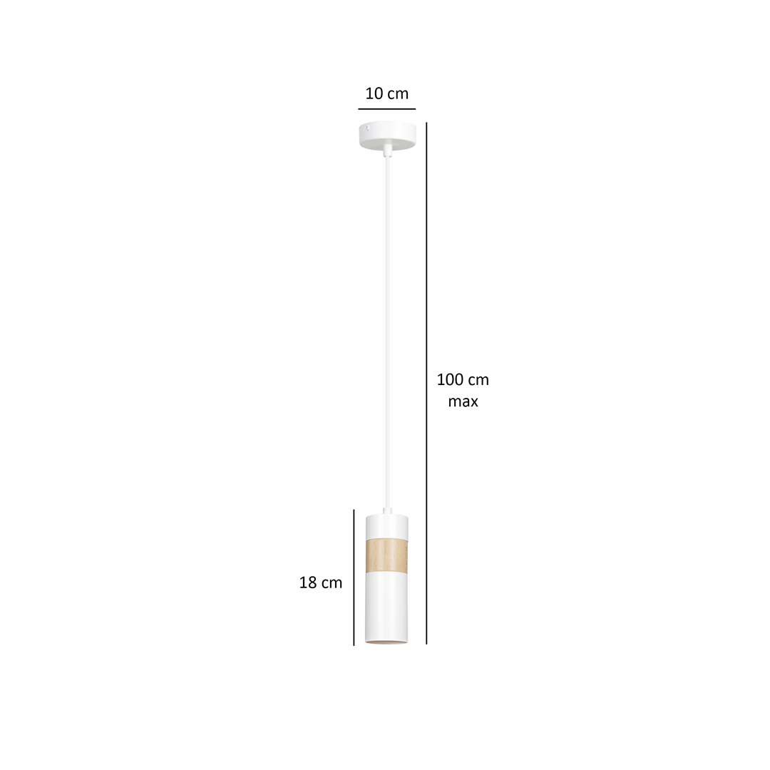 Lampa suspendata alba cu insertie de lemn Akari