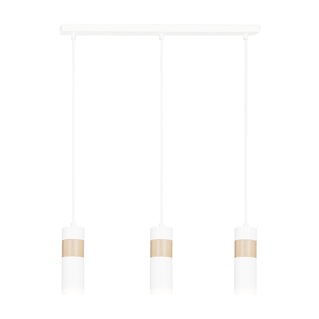 Lampa suspendata alba cu insertie de lemn 3 lumini Akari