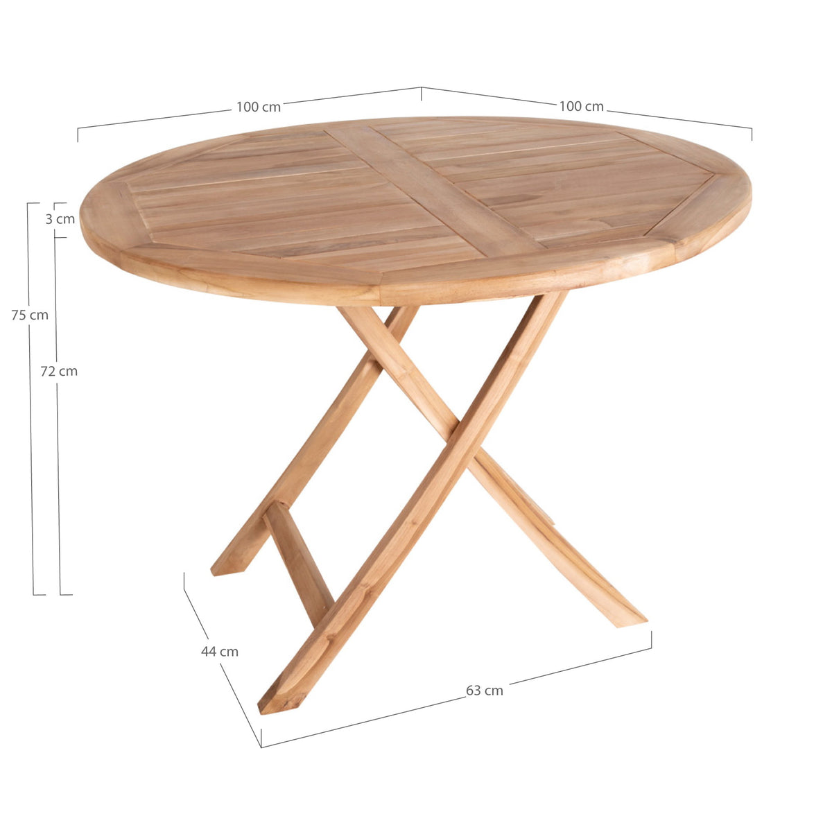 Masă de dining, tec, natur, ø100x75 cm