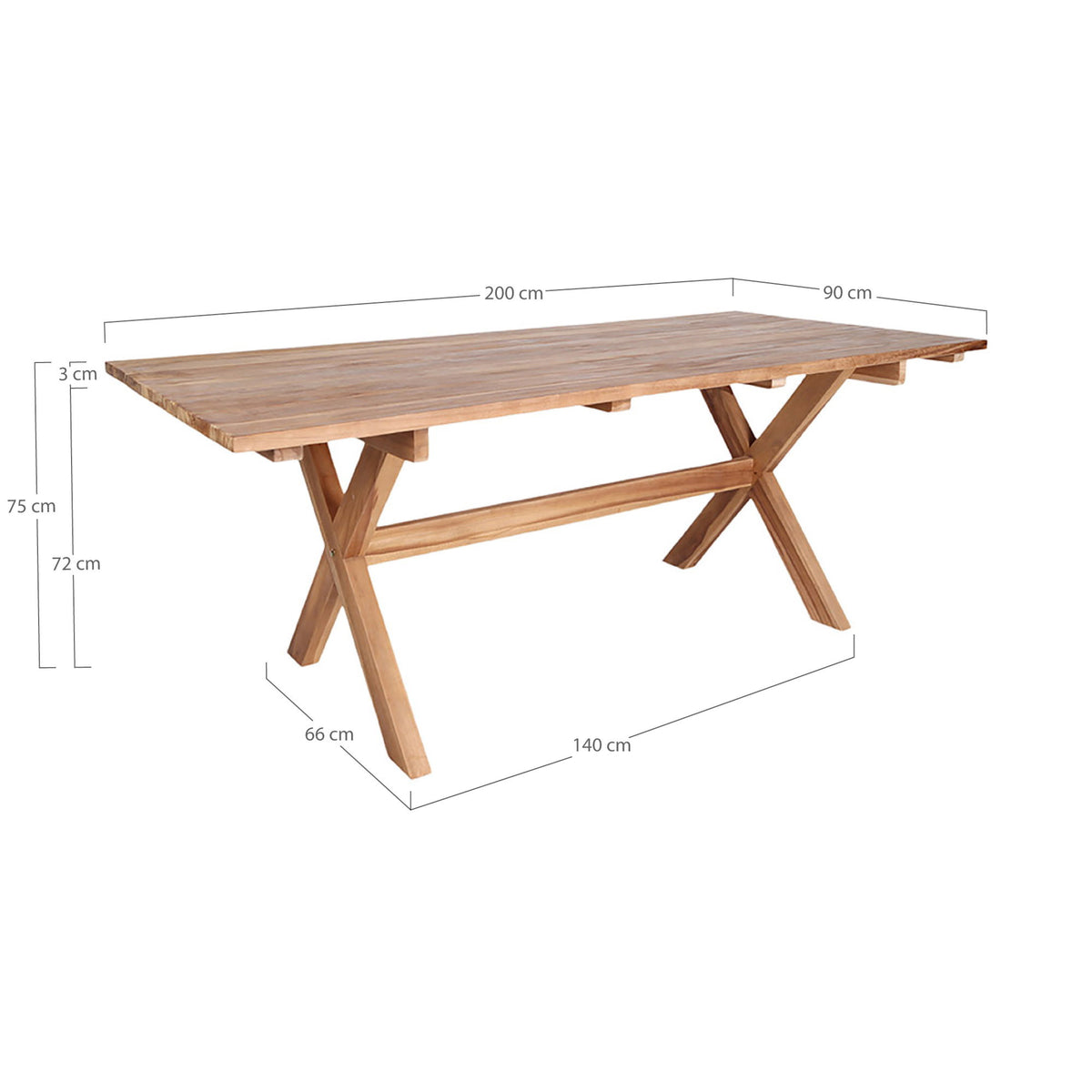 Masă de dining, tec, natur, 200x90x75 cm