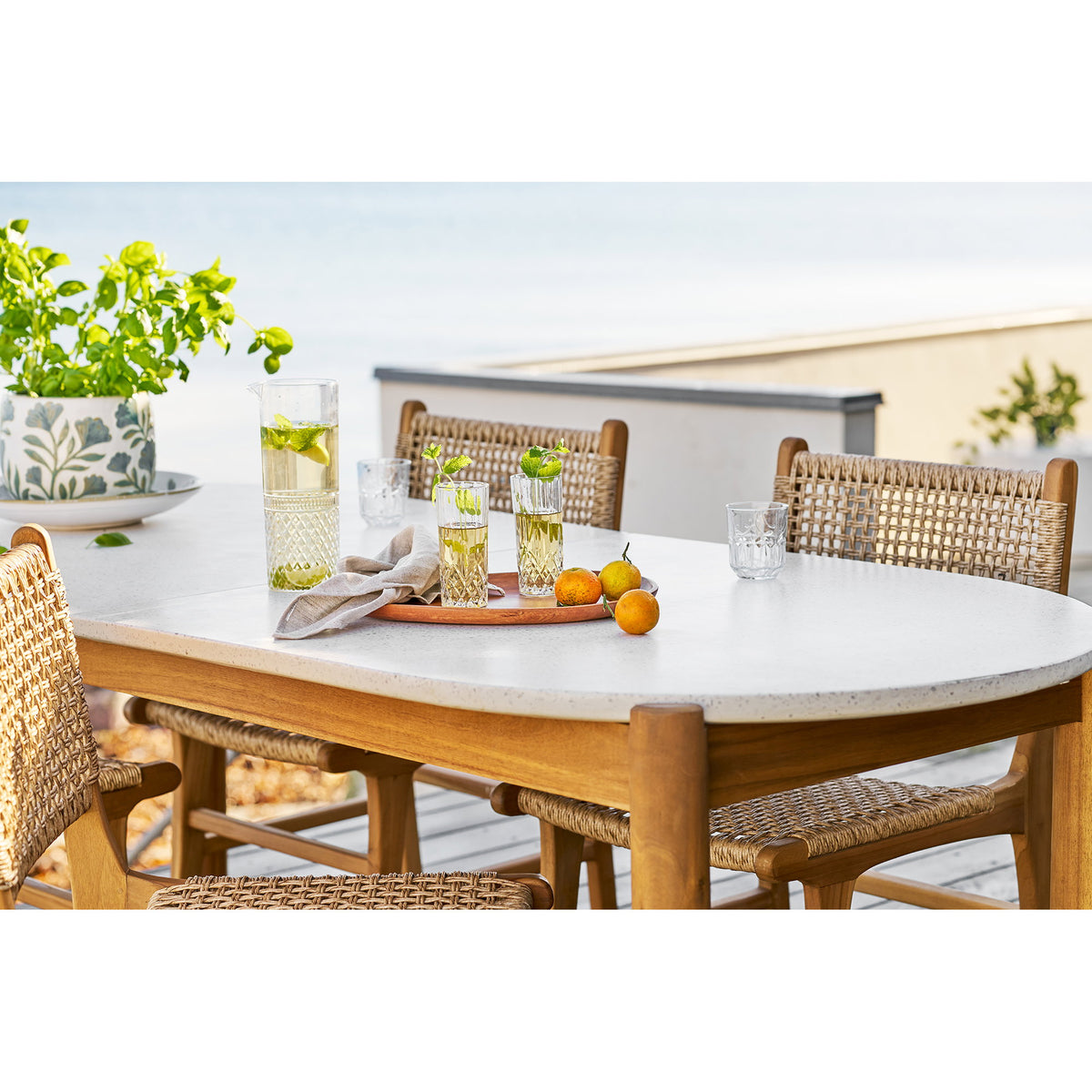 Masă de dining, salcâm/terrazzo, alb/natur, 95x210x76 cm