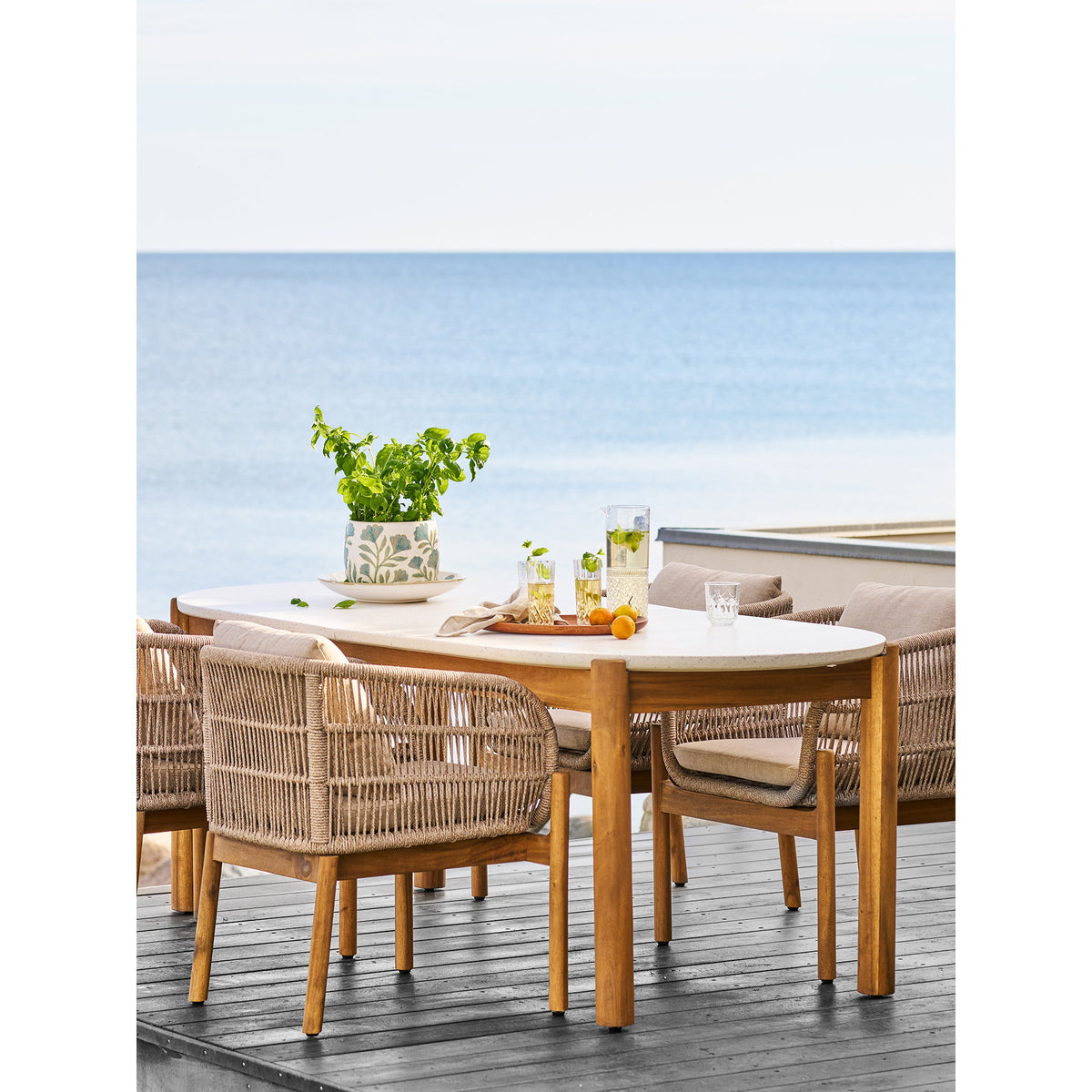 Masă de dining, salcâm/terrazzo, alb/natur, 95x210x76 cm