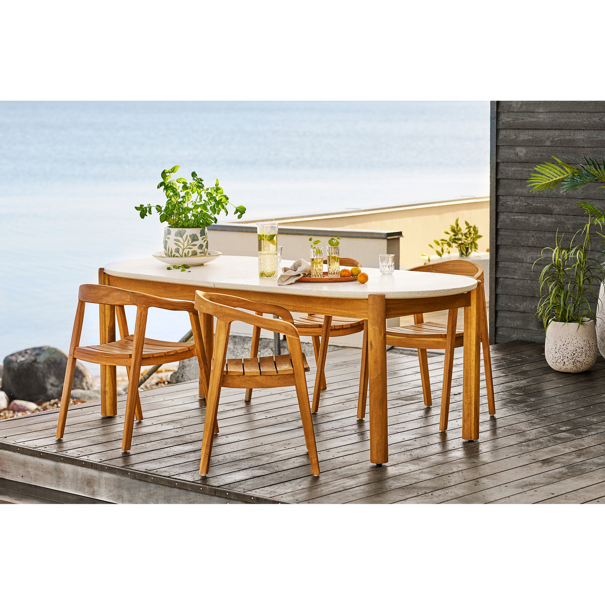 Masă de dining, salcâm/terrazzo, alb/natur, 95x210x76 cm