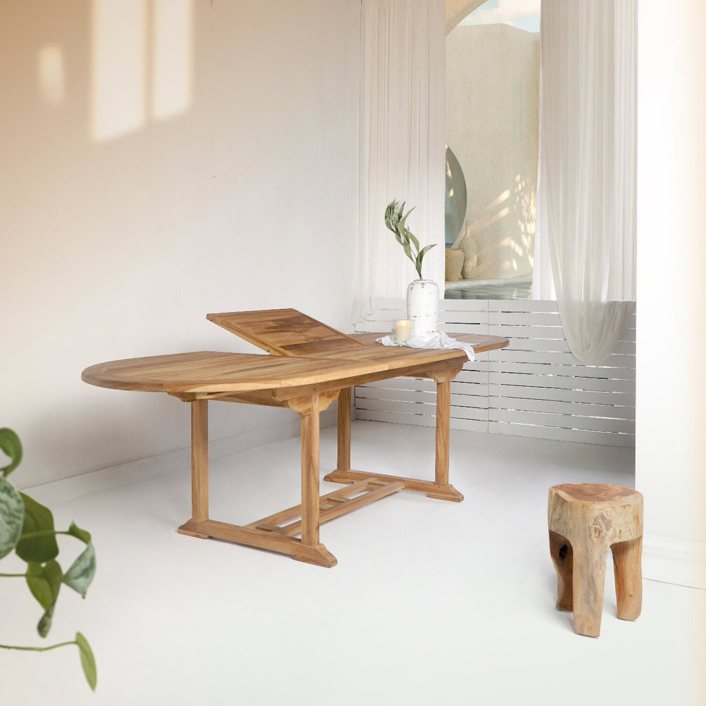Masă de dining extensibilă din lemn de tec, natur, 90x180/240x75 cm