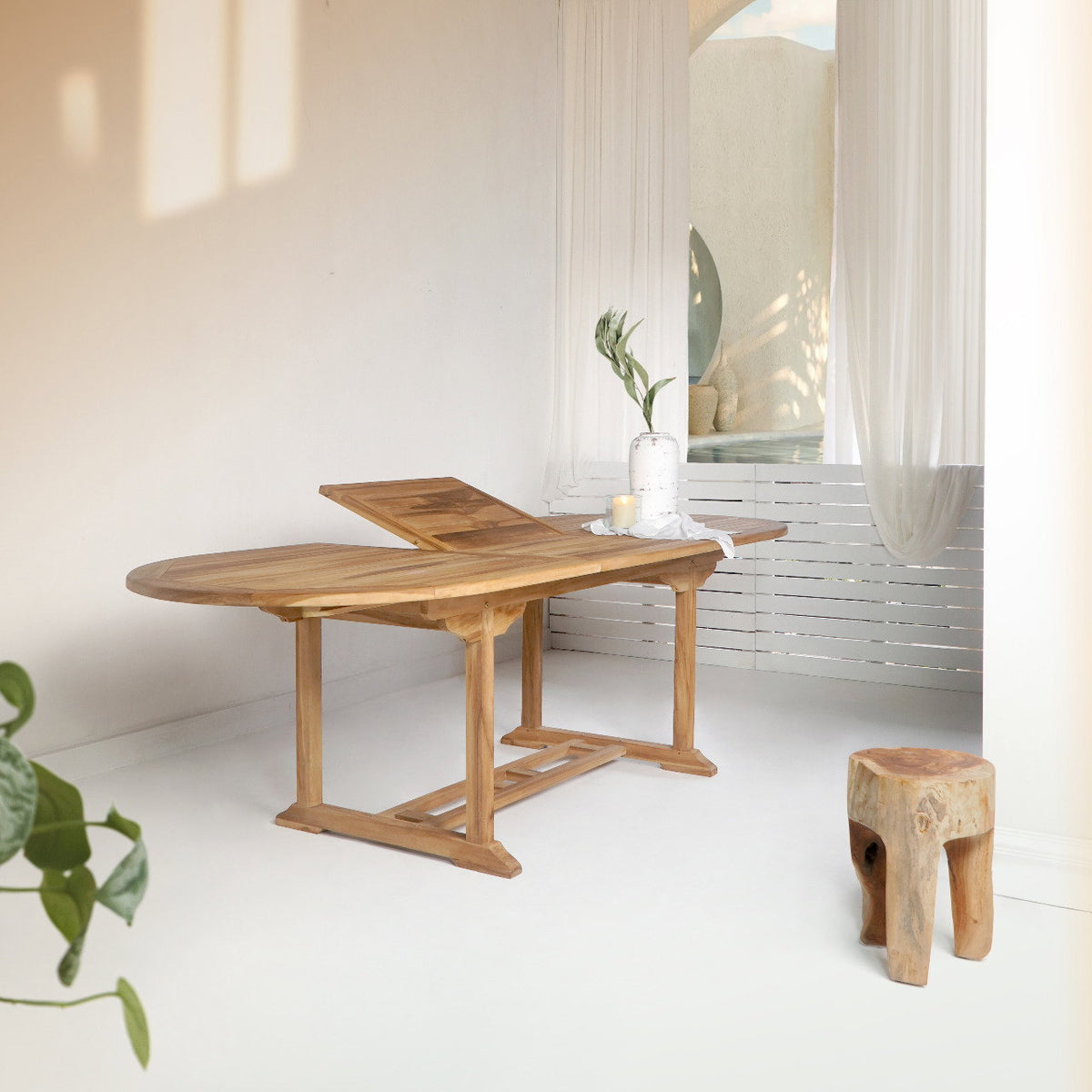 Masă de dining extensibilă din lemn de tec, natur, 90x180/240x75 cm
