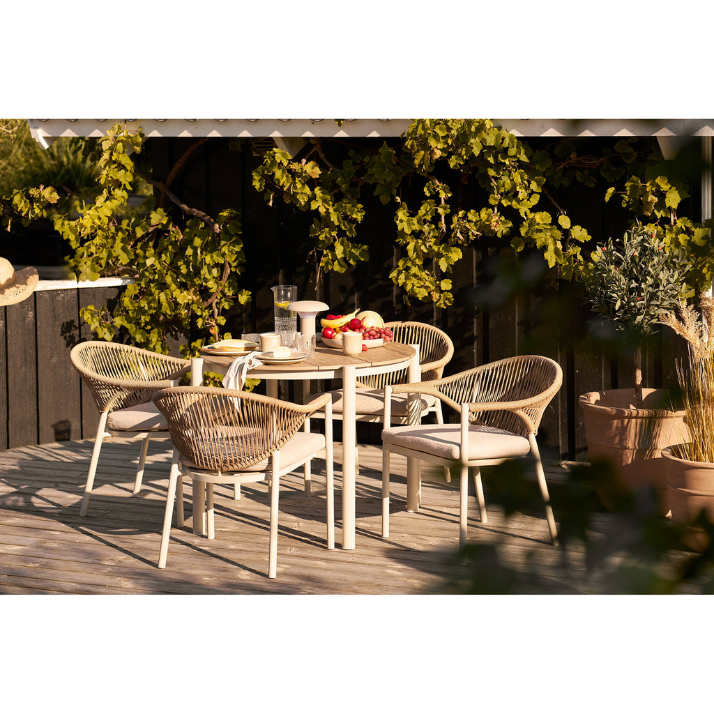 Masă de dining, aluminiu/material nonwood, nisipiu/natur, ø90x74 cm