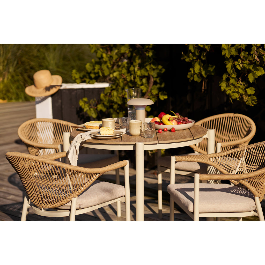 Masă de dining, aluminiu/material nonwood, nisipiu/natur, ø90x74 cm