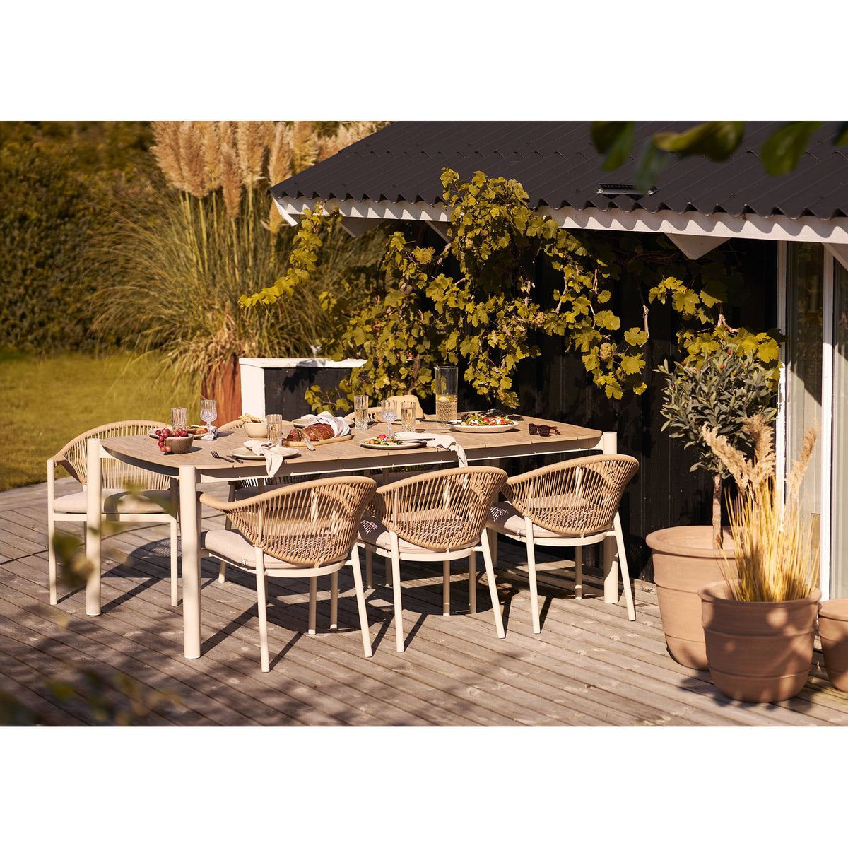 Masă de dining, aluminiu/material nonwood, nisipiu/natur, 100x200x74 cm