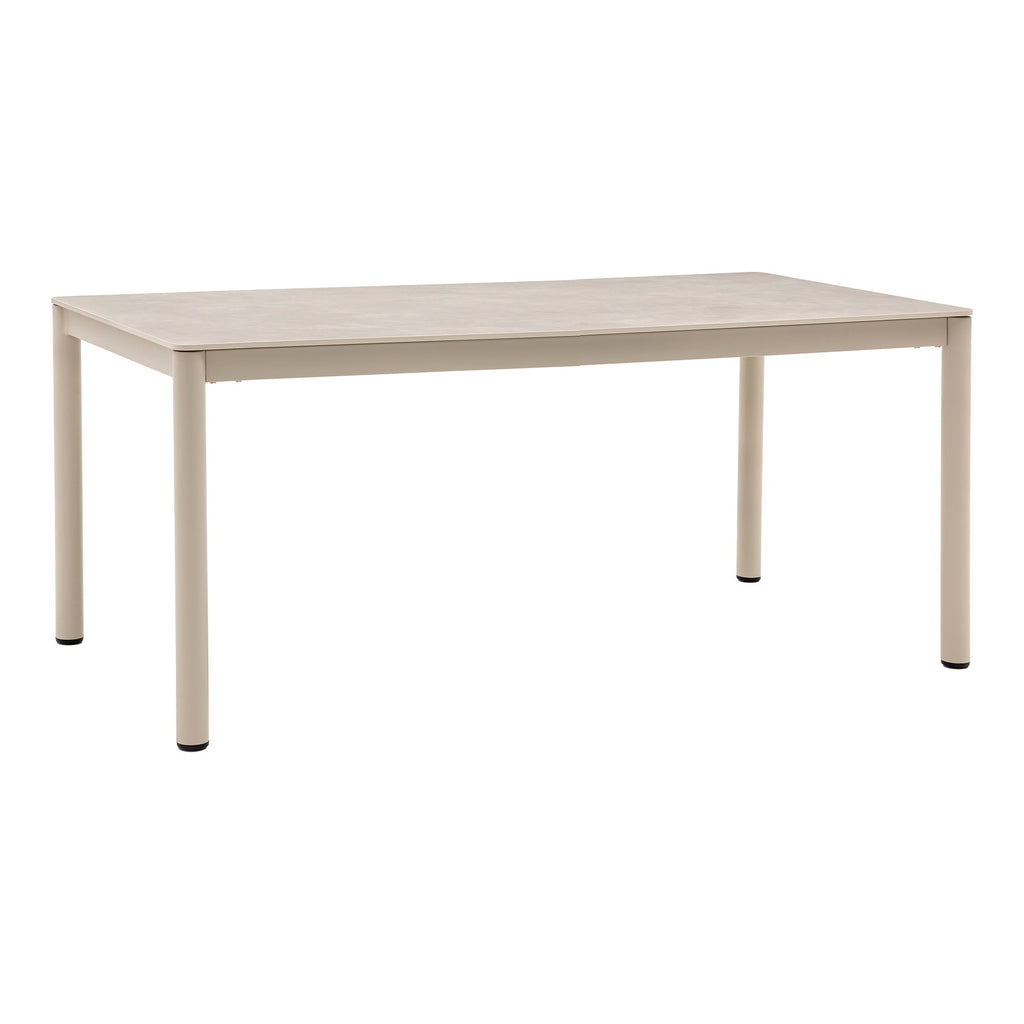 Masă de dining, aluminiu/piatră sinterizată, nisipiu, 90x200x74 cm