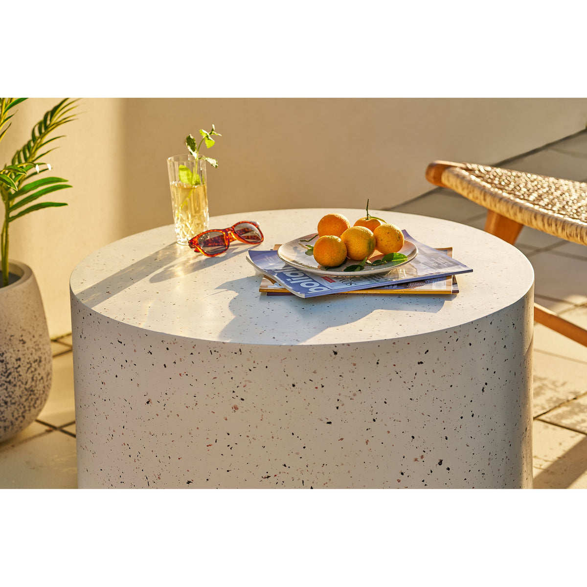 Masă de cafea, compozit fiberclay, aspect de terrazzo, ø70x40 cm