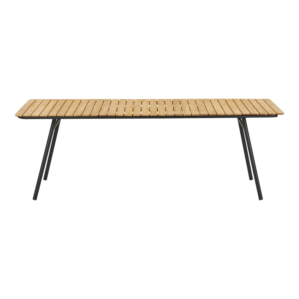 Masă de dining, blat din tec, natur, picioare negre, 90x220x74 cm