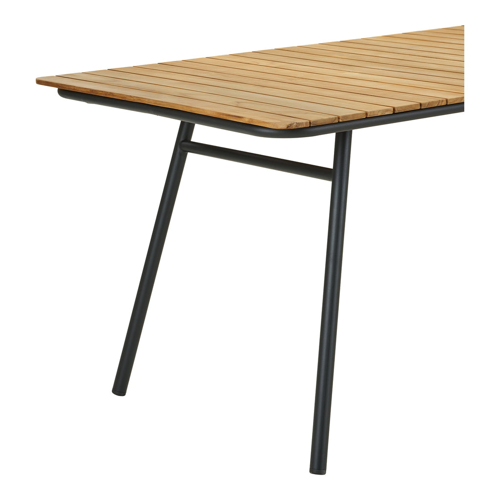 Masă de dining, blat din tec, natur, picioare negre, 90x220x74 cm