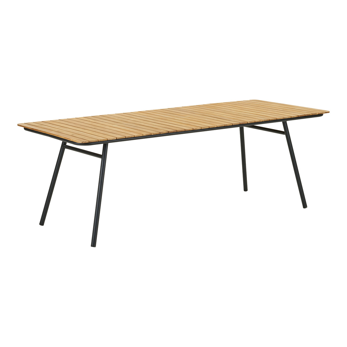 Masă de dining, blat din tec, natur, picioare negre, 90x220x74 cm