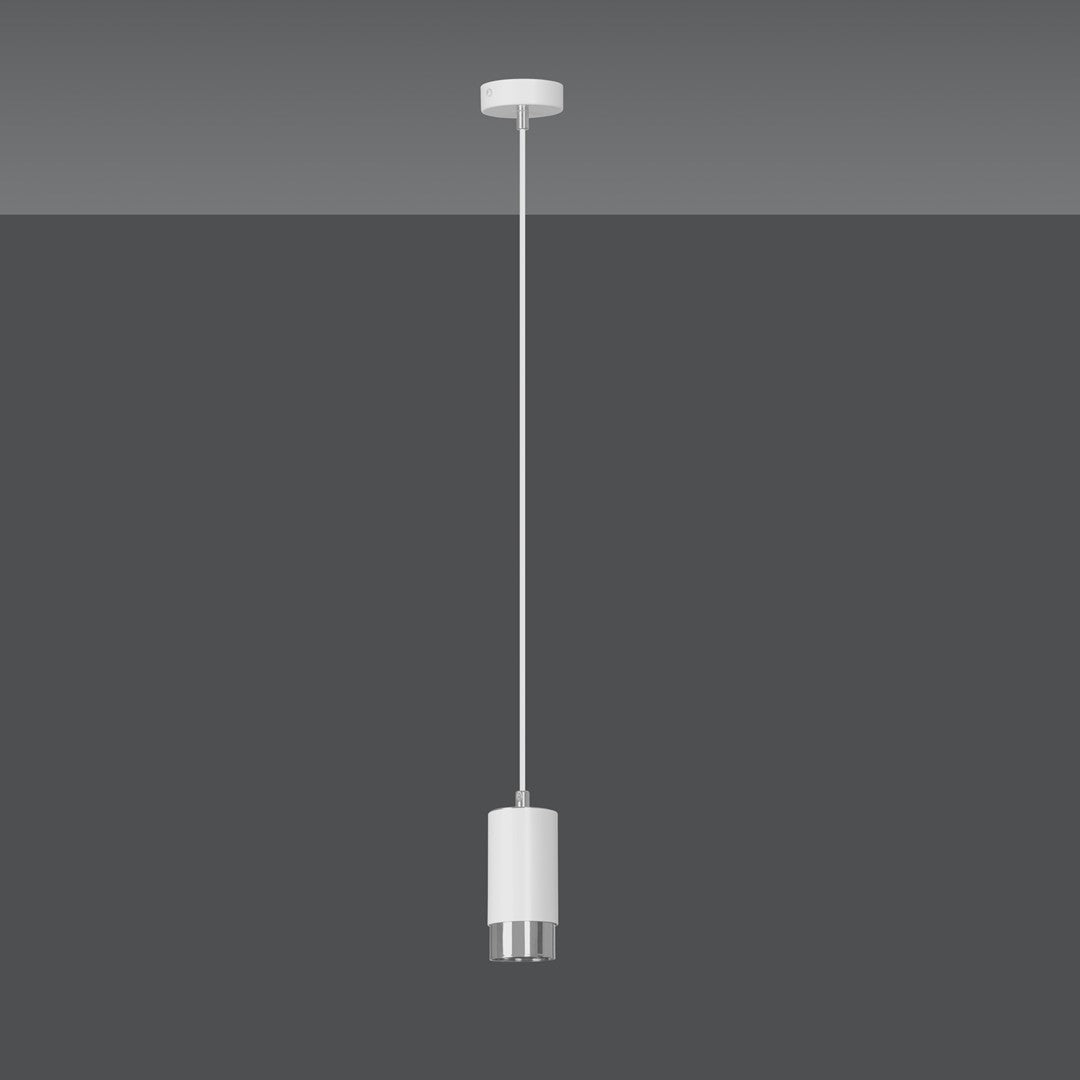 Lampa suspendata din metal alb cu accente cromate Fumiko