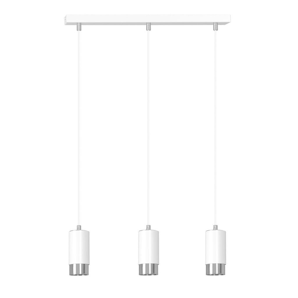 Lampa suspendata din metal alb cu accente cromate 3 lumini Fumiko