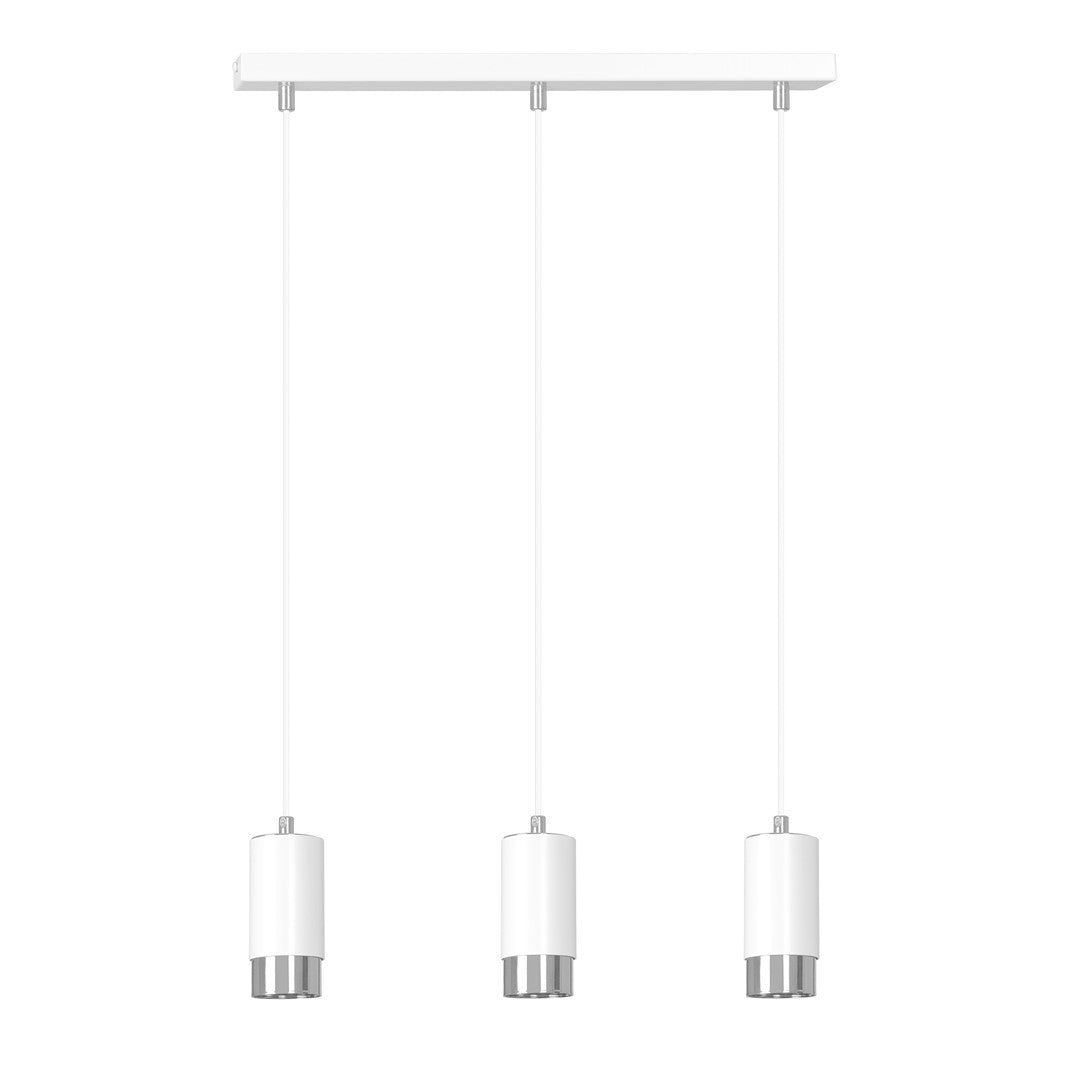 Lampa suspendata din metal alb cu accente cromate 3 lumini Fumiko